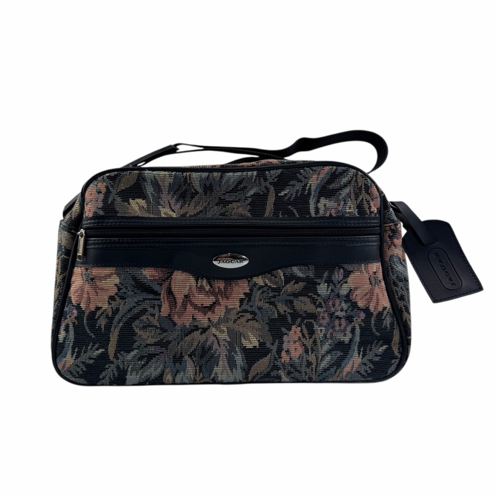 Vintage Jaguar Navy Floral Tapestry Travel Carry-on Weekender Bag